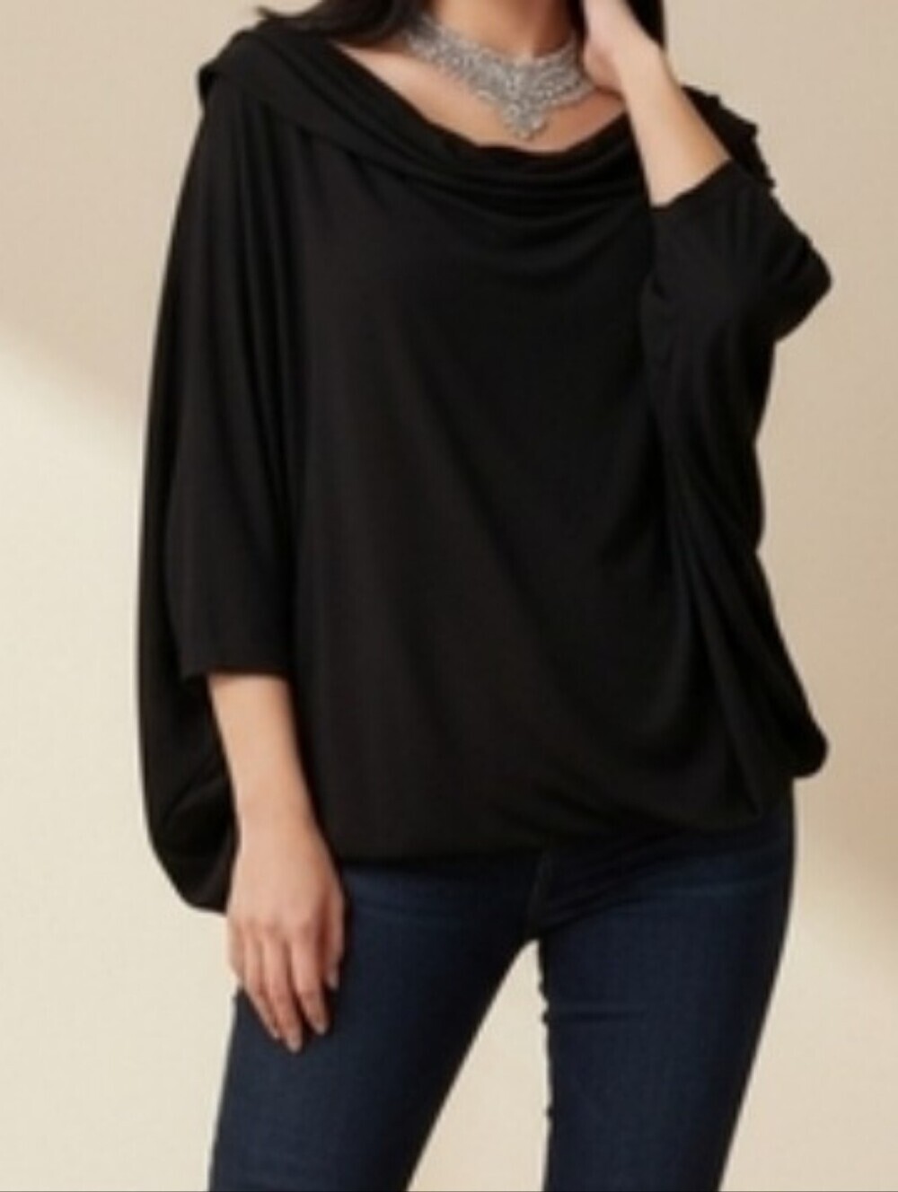 Black Oversized Slouch Whimsigoth Goth Scoop Off The Shoulder Cinch Waist Shirt